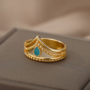 Crown Green Double Layer Hollow Ring for Women Gold Silver