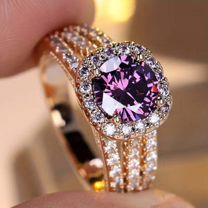 Rose Gold Amethyst Zircon Ring