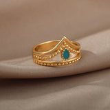 Crown Green Double Layer Hollow Ring for Women Gold Silver